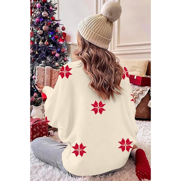 Oversized Christmas Apricot Sweater Women 2025 Merry Turtleneck Batwing Sleeve - Picture 4 of 7